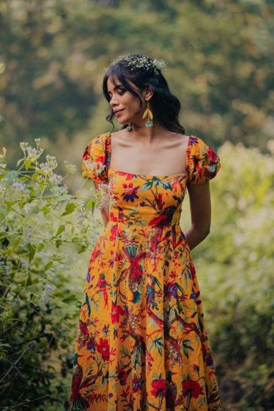 YELLOW TROPICALE DRESS